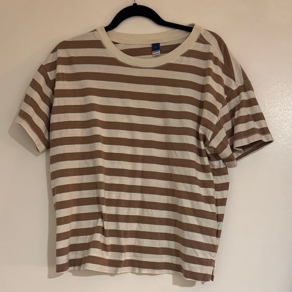 Old Navy Brown and White Striped Short Sleeve Tee